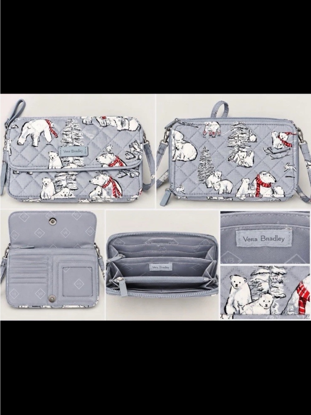Vera Bradley Gray Quilted Crossbody Wallet with Polar Bear Print